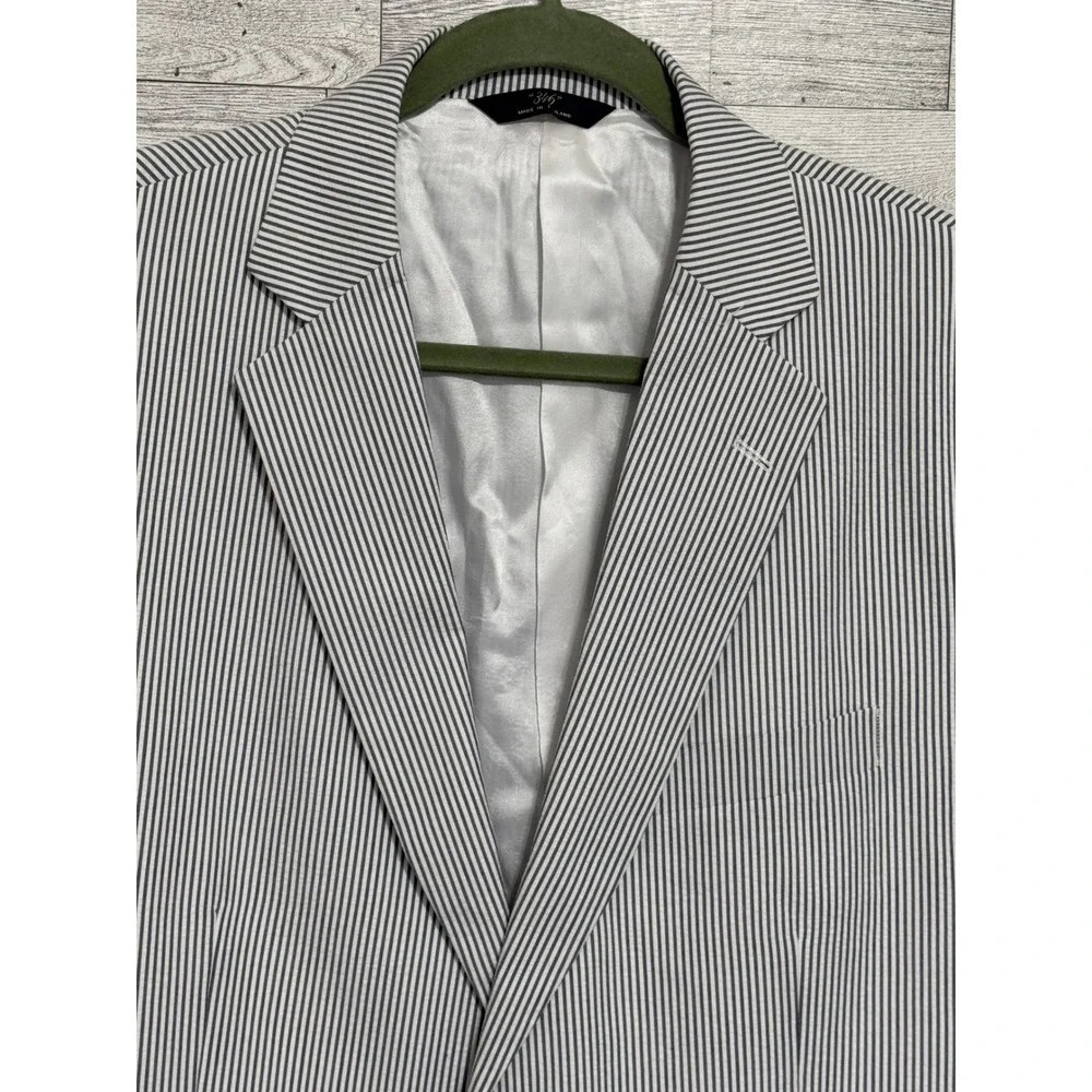 Brooks Brothers 346 Mens 44R Seersucker Blazer Blue White Striped Sport Coat